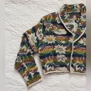 Vintage 90s Floral Tapestry Cropped Jacket Boho Cottagecore Blazer